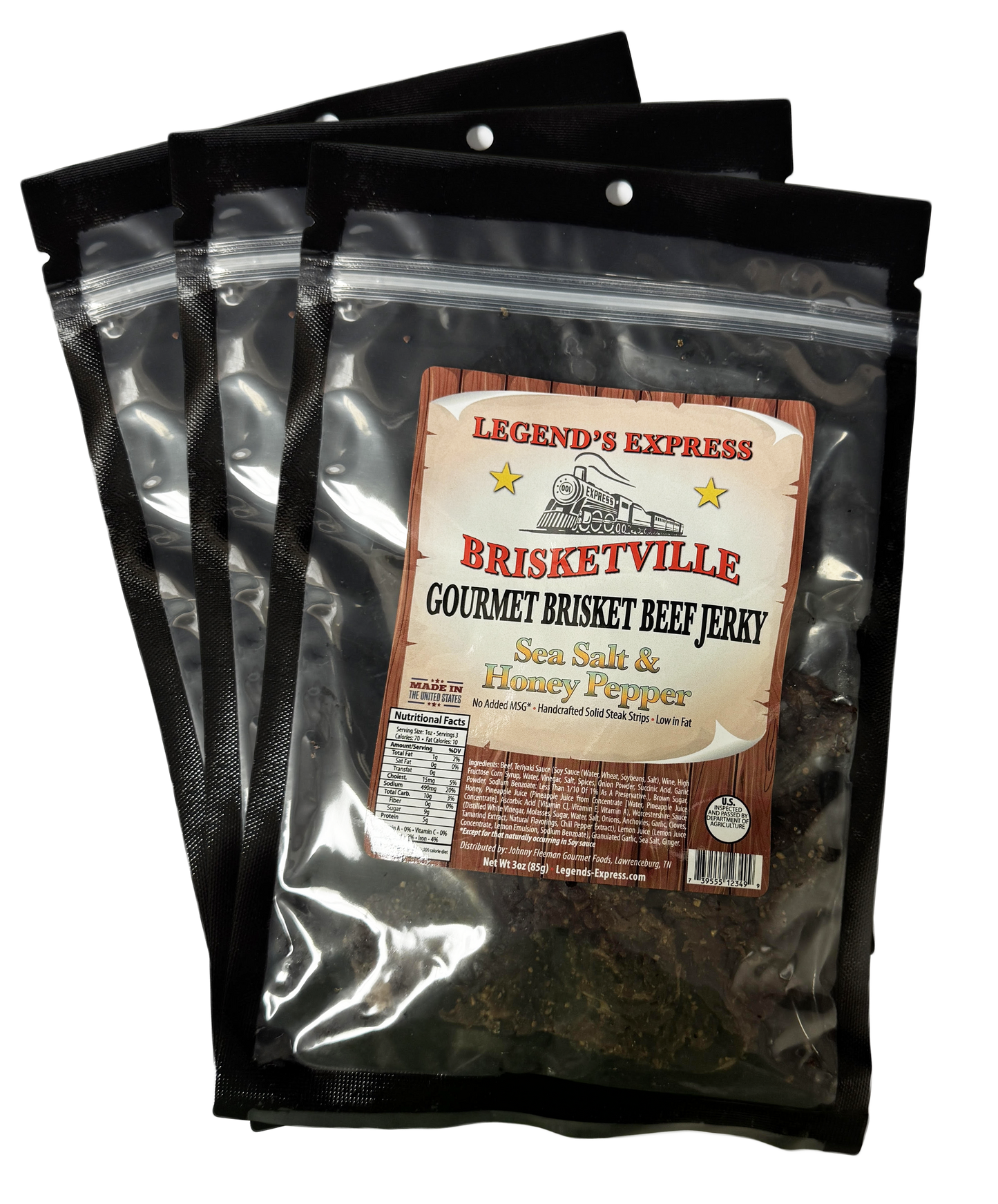 Brisketville Gourmet Brisket Beef Jerky - Sea Salt and Honey Pepper (3pk)